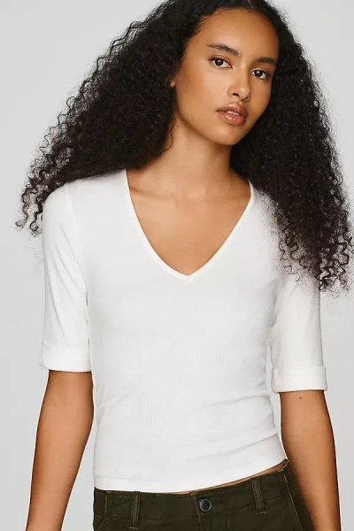Pilcro Cuffed V-neck Tee In White