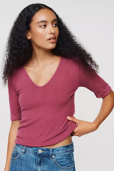 Pilcro Cuffed V-neck Tee In Pink