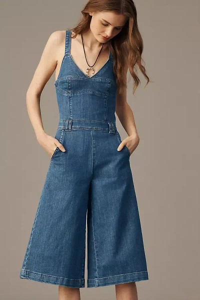 Pilcro Culotte Denim Jumpsuit In Blue