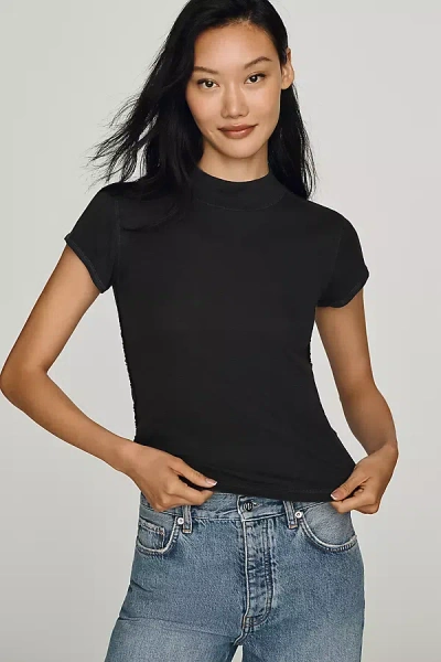 Pilcro Cyris Cotton Modal Turtleneck Tee In Black