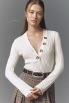 Pilcro Deep-v-neck Button-front Sweater In White