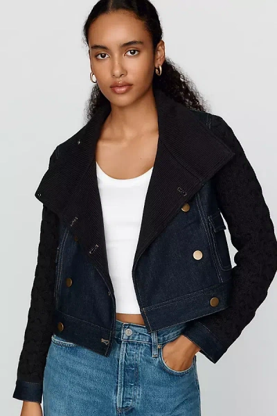 Pilcro Denim & Sweater Knit Cardigan In Blue