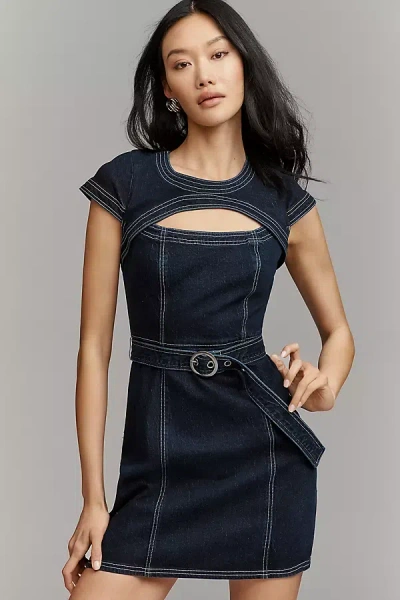 Pilcro Denim Belted Cutout Mini Dress In Blue