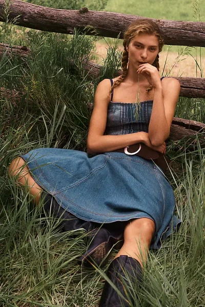 Pilcro Denim Drop-waist Midi Dress In Blue