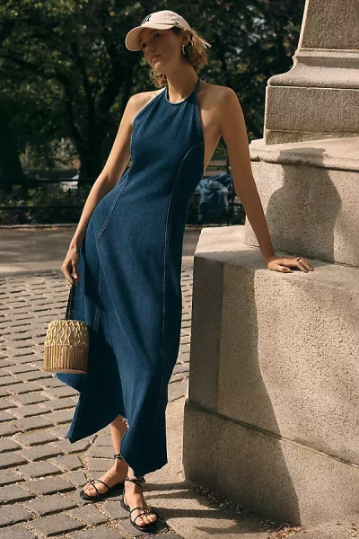 Pilcro Denim Halter Hanky Hem Midi Dress In Blue