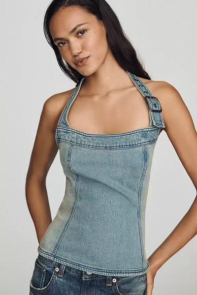 Pilcro Denim Halter Top In Blue
