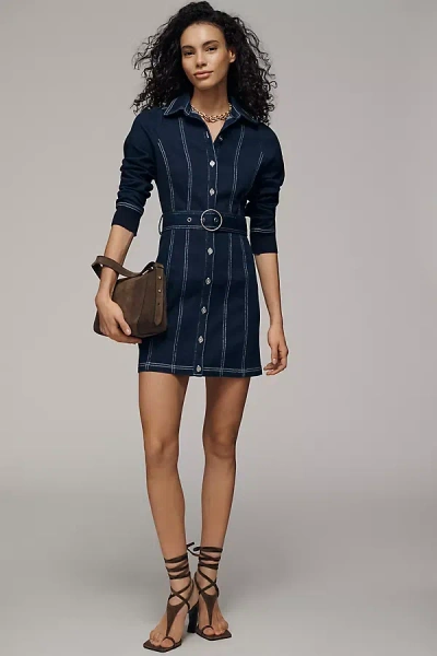 Pilcro Denim Long-sleeve Mini Shirt Dress In Blue