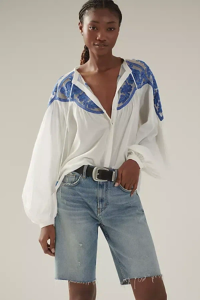 Pilcro Denim Mid-thigh Shorts In Blue