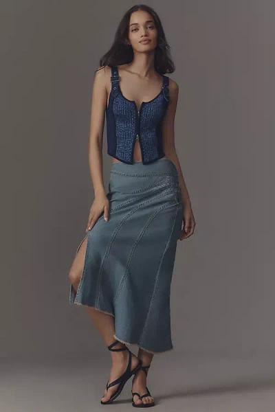Pilcro Denim Midi Slip Skirt In Blue