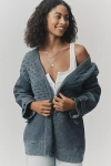 Pilcro Denim Mixed Media Cardigan Sweater In Gray