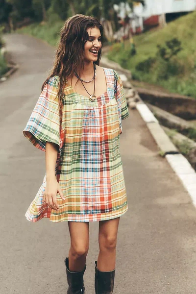 Pilcro Denim Square-neck Mini Swing Dress In Multi