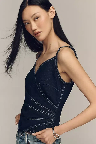 Pilcro Denim Strappy Wrap Tank Top In Blue