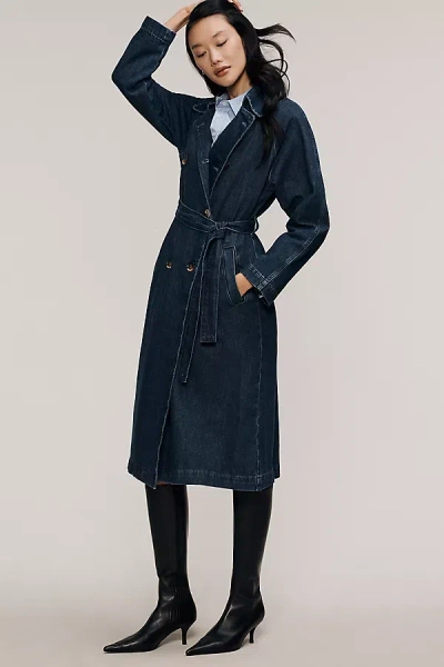 Pilcro Denim Trench Coat In Blue
