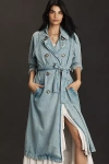 Pilcro Denim Trench Coat Jacket In Blue