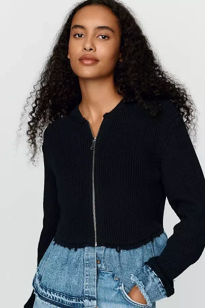 Pilcro Denim Twofer Zip-up Sweater In Blue