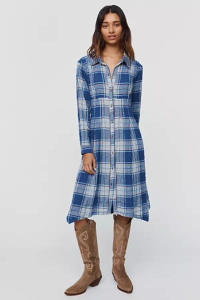 Pilcro Denim Waisted Midi Shirtdress In Blue