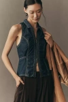 Pilcro Denim Zip-front Vest Top In Blue