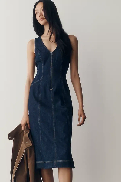 Pilcro Denim Zip-front Midi Dress In Blue
