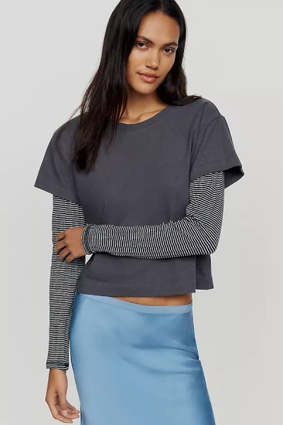 Pilcro Double Layered Long-sleeve T-shirt In Gray