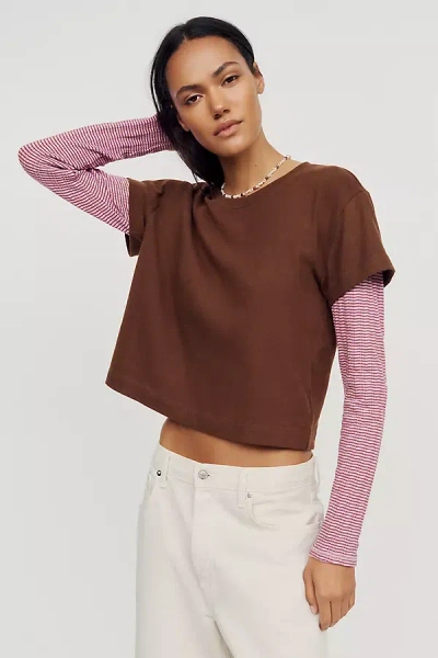 Pilcro Double Layered Long-sleeve T-shirt In Brown