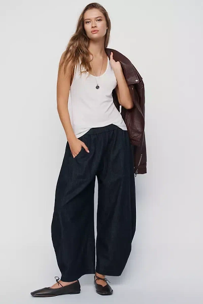 Pilcro Drape Balloon High Rise Barrel Leg Jeans In Blue
