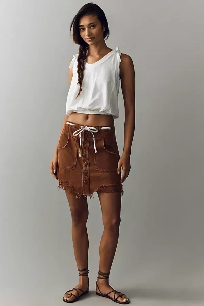 Pilcro Drawstring Denim Mini Skirt In Brown