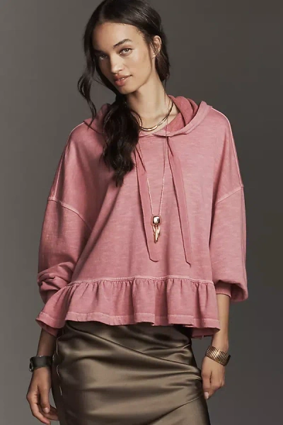 Pilcro Drop-shoulder Flounce Hoodie In Pink
