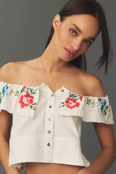 Pilcro Embellished Ruffle Collar Top In Multicolor