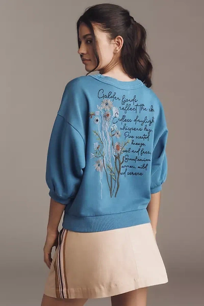 Pilcro Embroidered Crew-neck Top In Blue