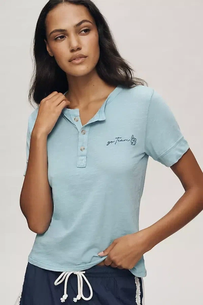 Pilcro Embroidered Icon Henley Tee In Blue