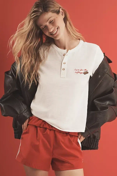Pilcro Embroidered Icon Henley Tee In White
