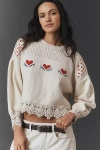Pilcro Embroidered Lace-trim Sweater In Metallic