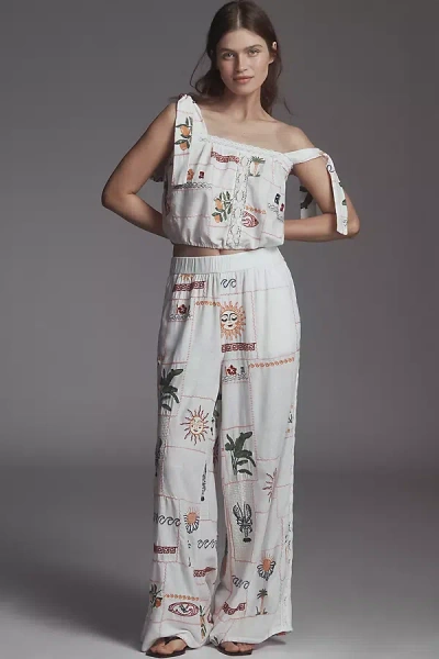 Pilcro Embroidered Patchwork Pants In White