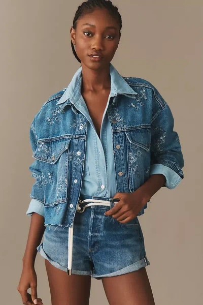 Pilcro Embroidered Utility Denim Jacket In Blue