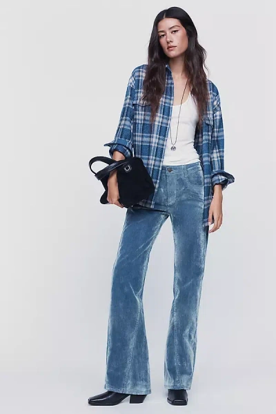 Pilcro Essential Flare Mid-rise Flocked Jeans In Blue