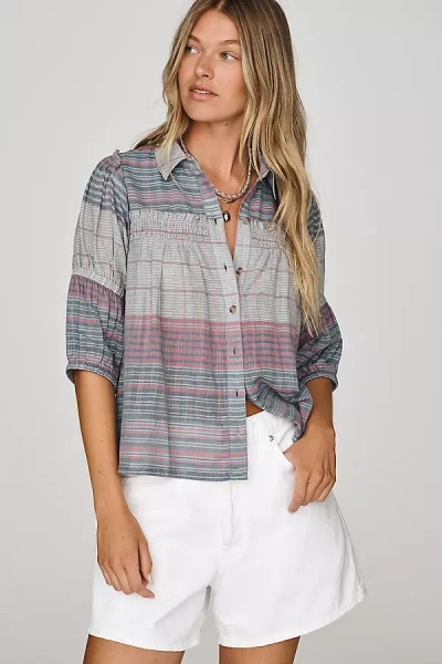 Pilcro Evelyn 100% Cotton Puff-sleeve Blouse In Gray