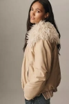 Pilcro Faux Fur Collar Bomber Jacket In Neutral