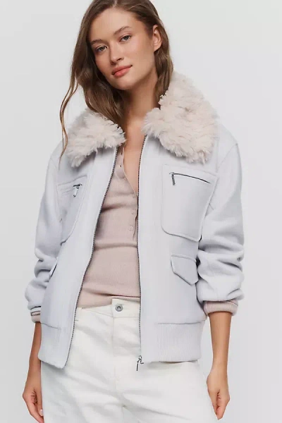 Pilcro Faux Fur Collared Jacket In Gray