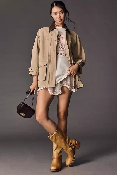 Pilcro Faux-leather Collar Barn Jacket In Beige