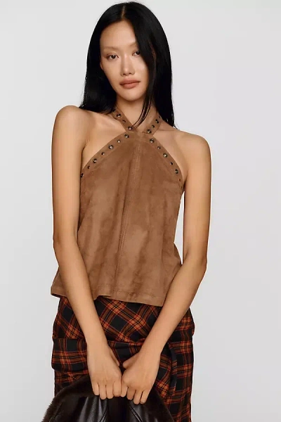 Pilcro Faux Suede Halter Blouse In Brown