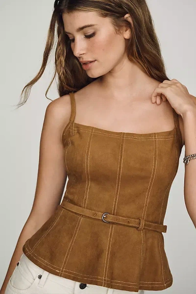 Pilcro Faux Suede Peplum Tank Top In Brown