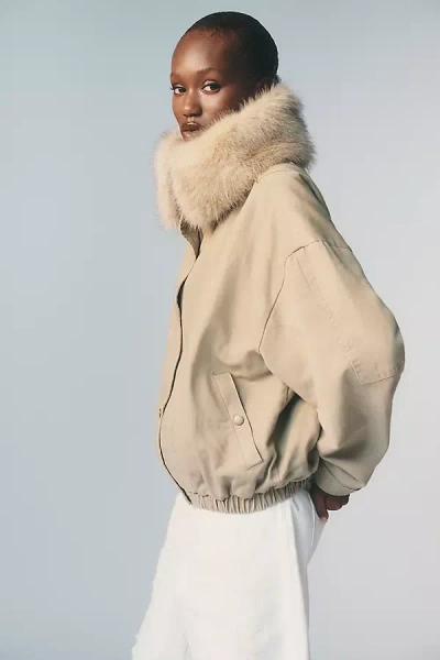 Pilcro Faux-fur Lined Denim Bomber Jacket In Neutral