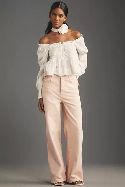 Pilcro Flocked A-line High-rise Wide-leg Jeans In Pink