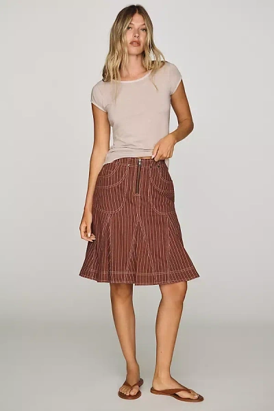 Pilcro Fluted Denim Skirt In Brown