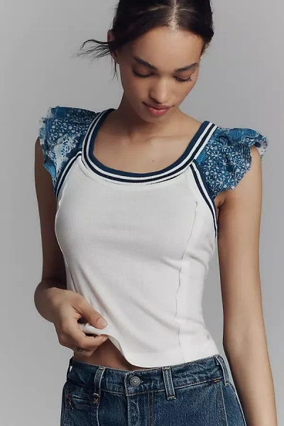 Pilcro Flutter-sleeve Sport Tank Top In Blue