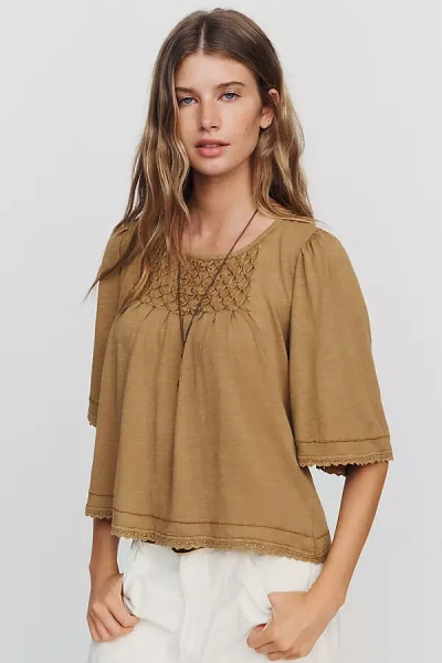 Pilcro Flutter-sleeve Swing Blouse In Brown