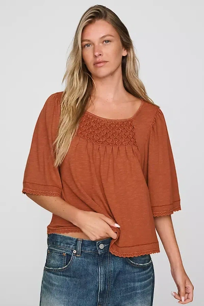 Pilcro Flutter-sleeve Swing Blouse In Orange