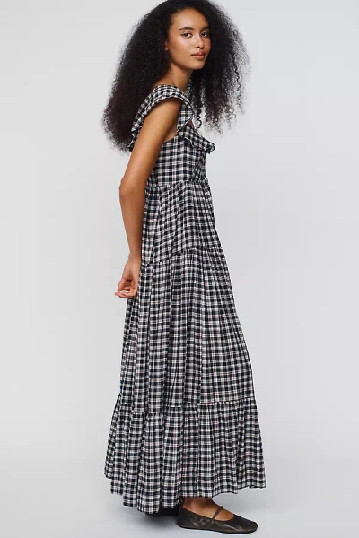 Pilcro Flutter-sleeve Tiered Midi Dress In Black