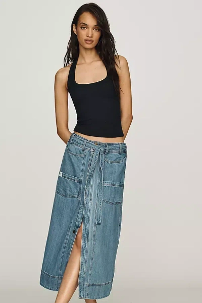 Pilcro Front-tie Denim Midi Skirt In Blue