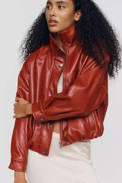 Pilcro Funnel-neck Faux-leather Bomber Jacket In Purple